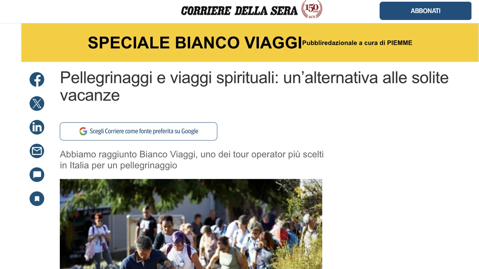 Lo speciale del Corriere della Sera dedicato a Bianco Viaggi