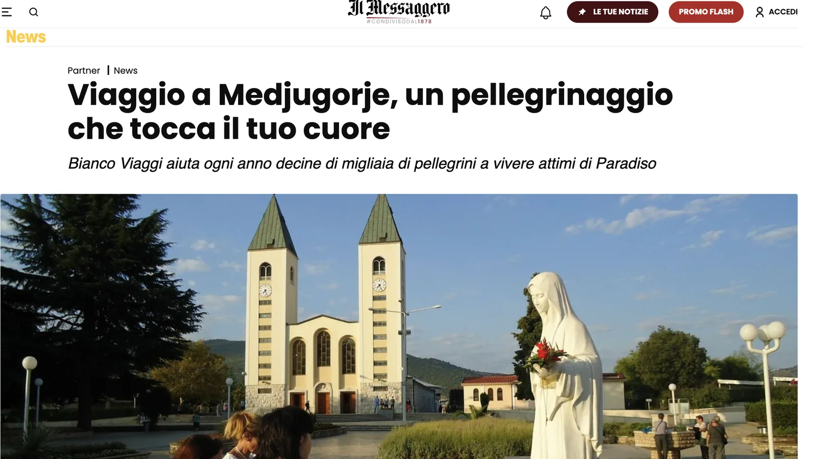 L'articolo del Messaggero sul pellegrinaggio a Medjugorje con Bianco Viaggi